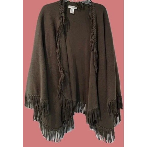 COLDWATER CREEK Fringe Knit Wrap Shawl Sage Green Cape Poncho One Size Brand NEW - Picture 1 of 16